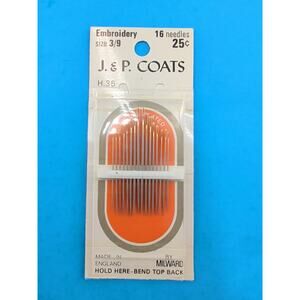Vintage J & P Coats Embroidery Needles 16 Pack Size 3/9 England H 35 NOS
